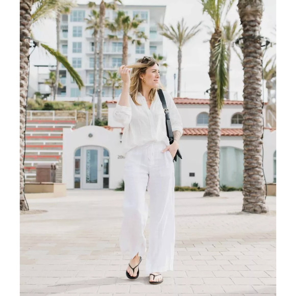 Athleta Cabo Linen Wide Leg Pants NWT Calla Lily Ivory PLUS Sz. 26W‎ Beach Vacay - Picture 1 of 5